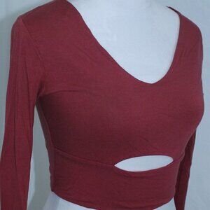 Wasabi + mint Womens Medium Mauve Pink Crop Top Peekaboo Long Sleeve Made in USA